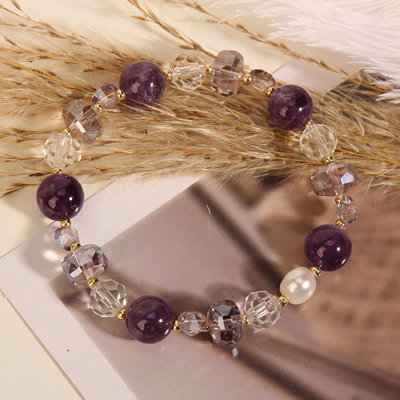 KarmaRipple's Amethyst Ivory Gemstone Pearl Communication Bracelet p5