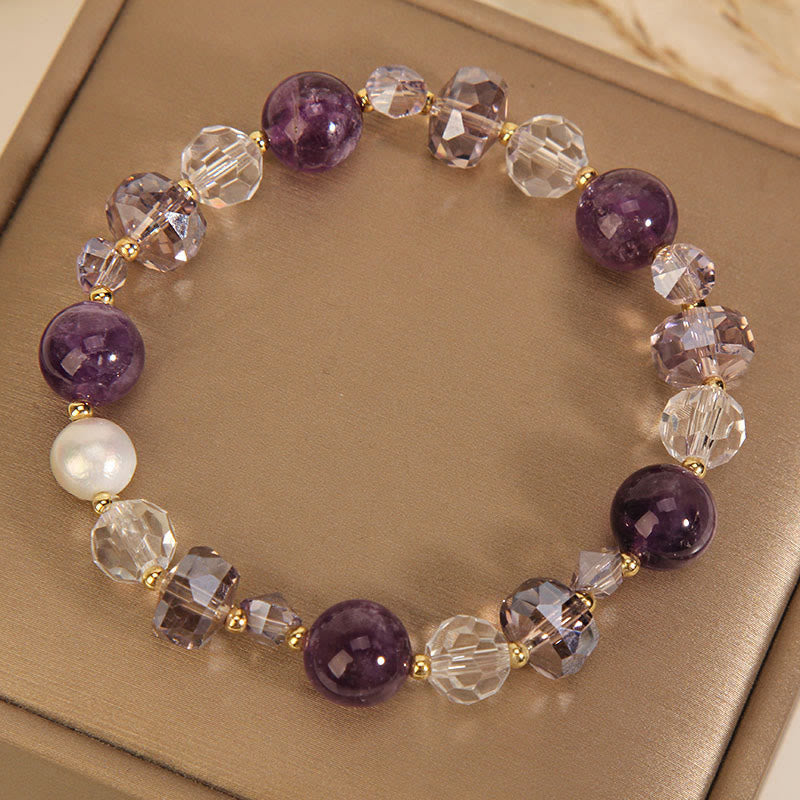 KarmaRipple's Amethyst Ivory Gemstone Pearl Communication Bracelet p2