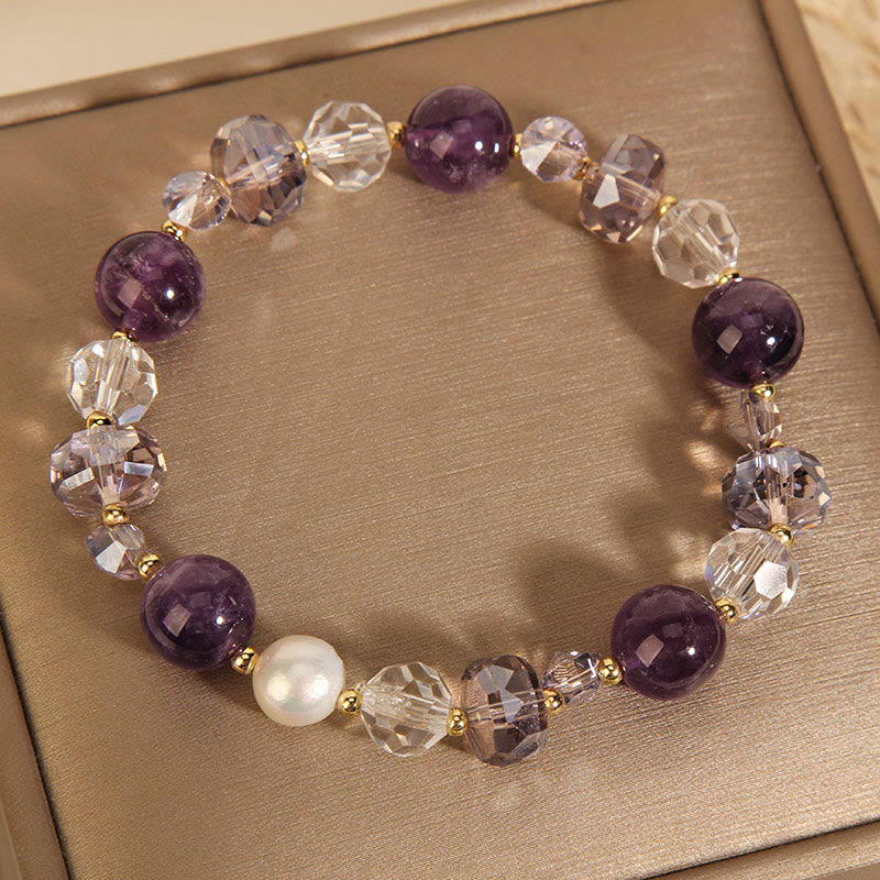 KarmaRipple's Amethyst Ivory Gemstone Pearl Communication Bracelet p10