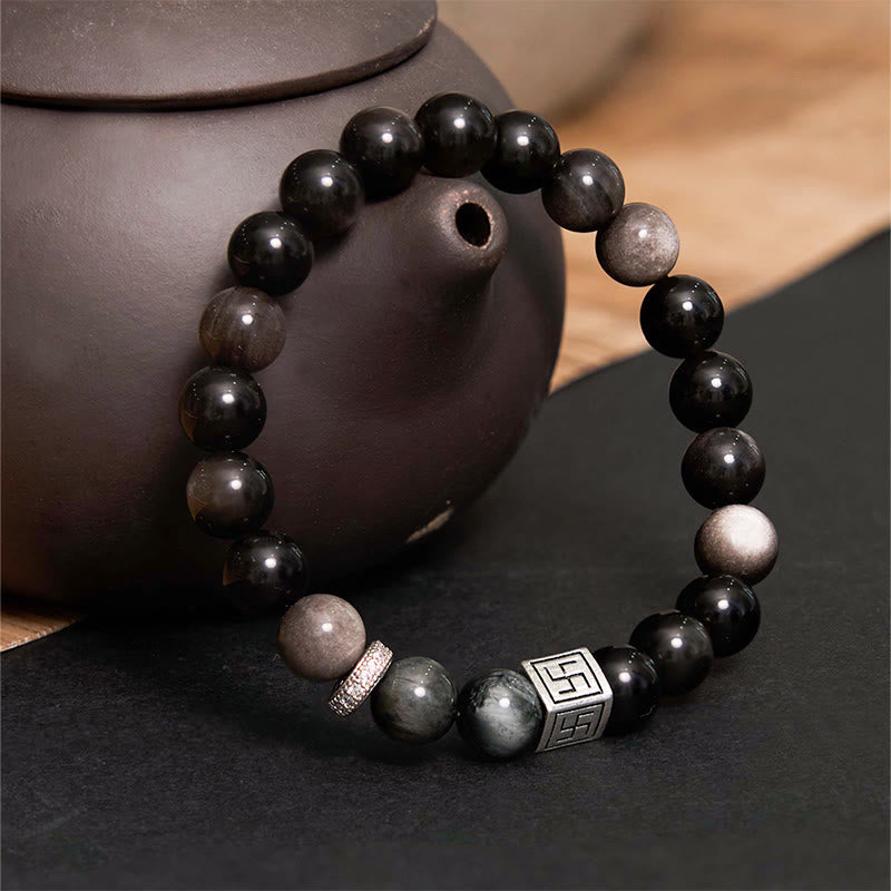 KarmaRipple's Black Obsidian Eagle's Eye Stone Strength Courage Bracelet p10