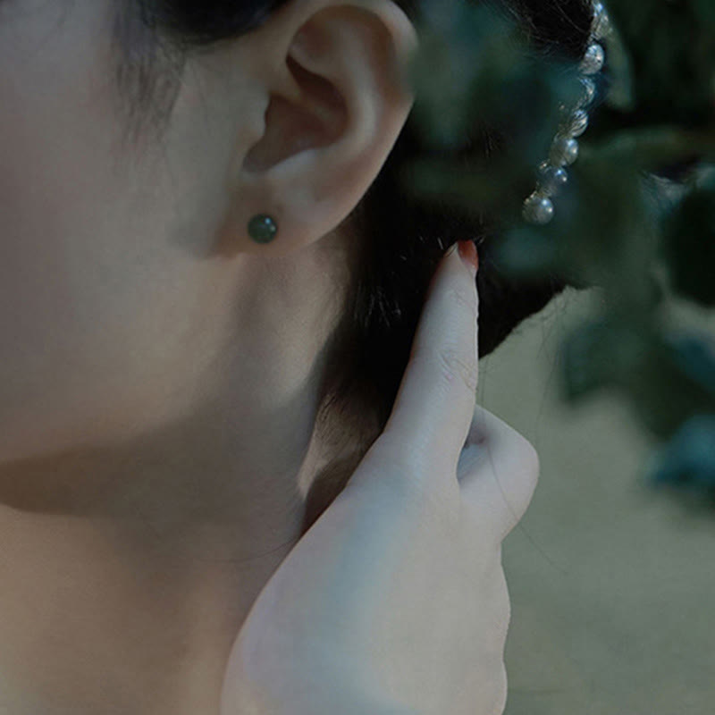 KarmaRipple's Round Jade Beaded Fortune Stud Earrings p15