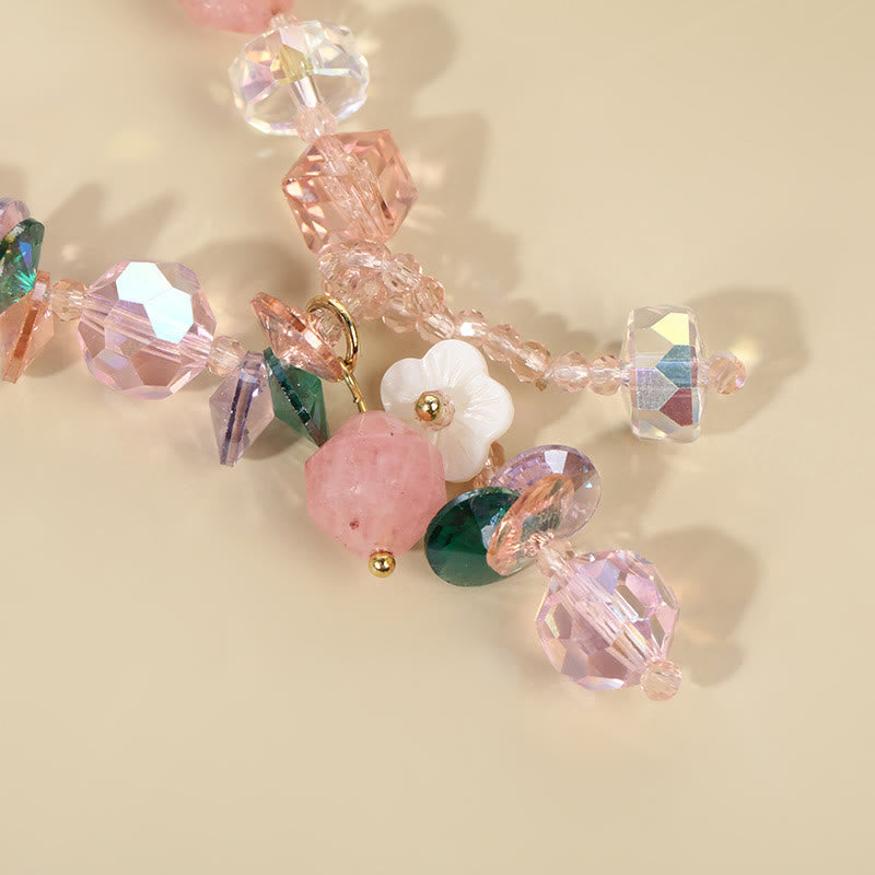 KarmaRipple's Pink Gemstone Green Gemstone Ivory Gemstone Flower Warmth Bracelet p18