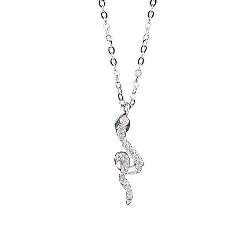 KarmaRipple's 925 Sterling Silver Year Of The Snake Green-eyed Snake Blessing Pendant Necklace p3