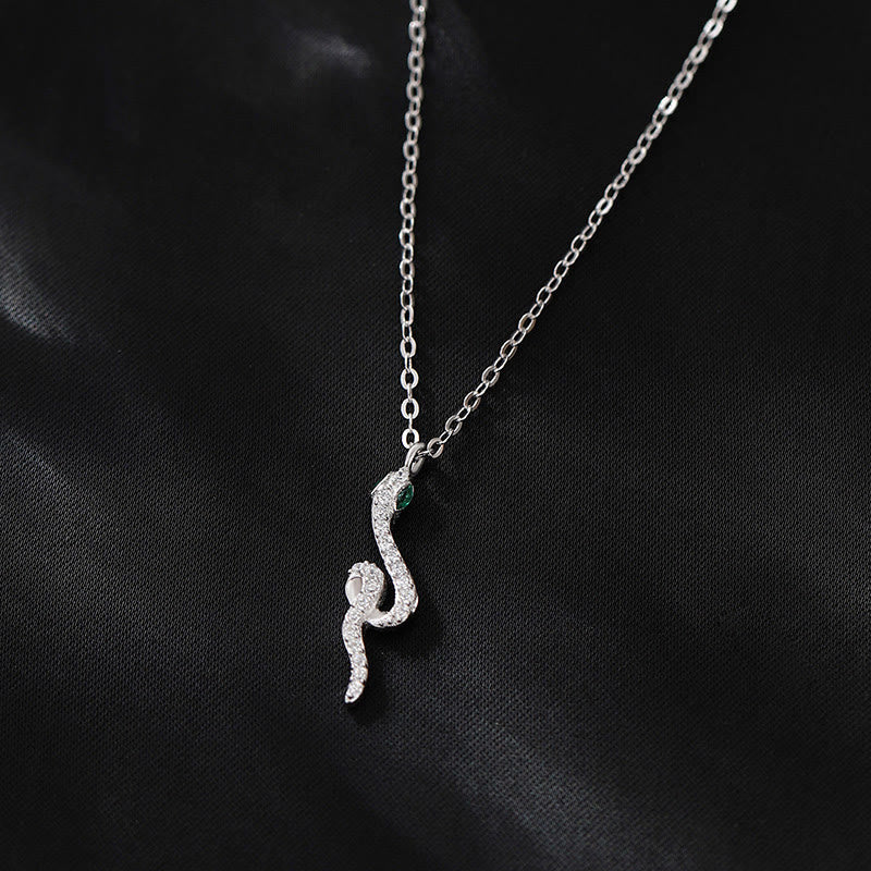 KarmaRipple's 925 Sterling Silver Year Of The Snake Green-eyed Snake Blessing Pendant Necklace p2