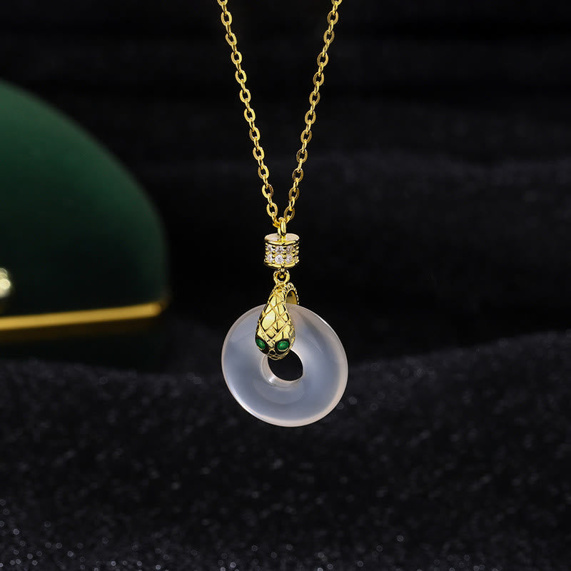 KarmaRipple's 999 Sterling Silver Chalcedony Peace Buckle Year Of The Snake Balancing Pendant Necklace p2