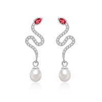 KarmaRipple's 925 Sterling Silver Pearl Year Of The Snake Blessing Earrings
