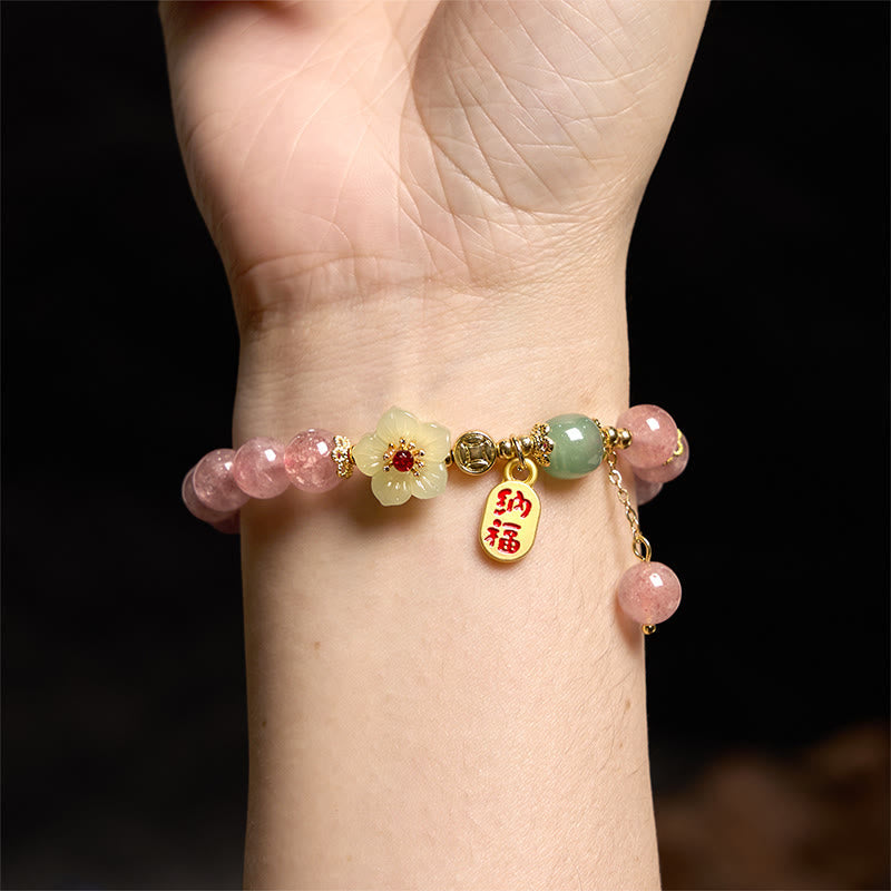 KarmaRipple's Authentic Strawberry Quartz Blossom Fu Character Positivity Balancing Bracelet p8