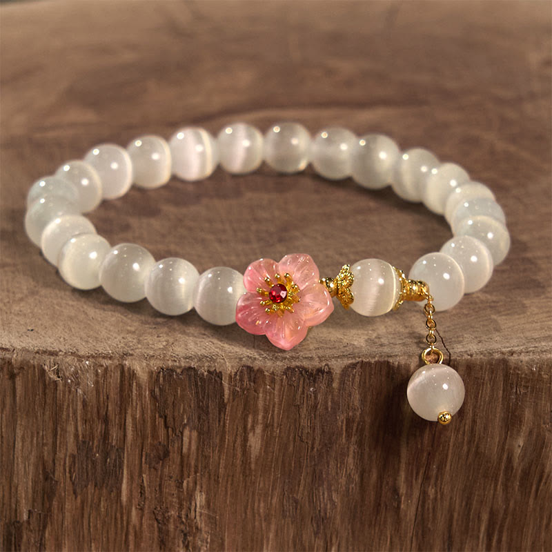 KarmaRipple's Chrysoberyl Cat's Eye Pink Flowers Support Bracelet p1
