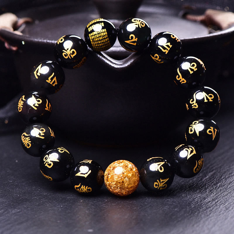 KarmaRipple's Six True Words Om Mani Padme Hum Rainbow Obsidian Gold Foil Creativity Bracelet p4