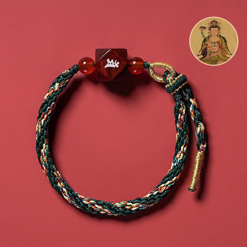KarmaRipple's Chinese Zodiac Natal Buddha Small Leaf Red Sandalwood Red String Protection Bracelet p25