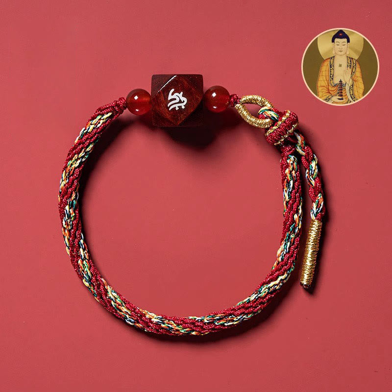 KarmaRipple's Chinese Zodiac Natal Buddha Small Leaf Red Sandalwood Red String Protection Bracelet p8