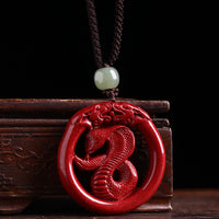 KarmaRipple's Chinese Zodiac Cinnabar Hetian Jade Peace Buckle Calm Pendant Necklace