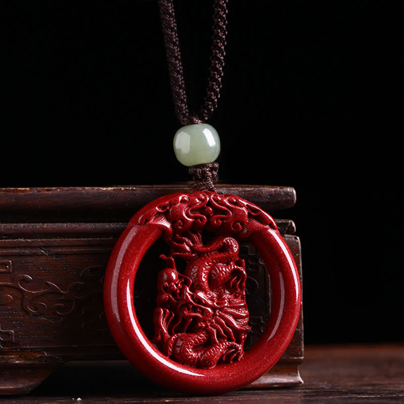 KarmaRipple's Chinese Zodiac Cinnabar Hetian Jade Peace Buckle Calm Pendant Necklace p11