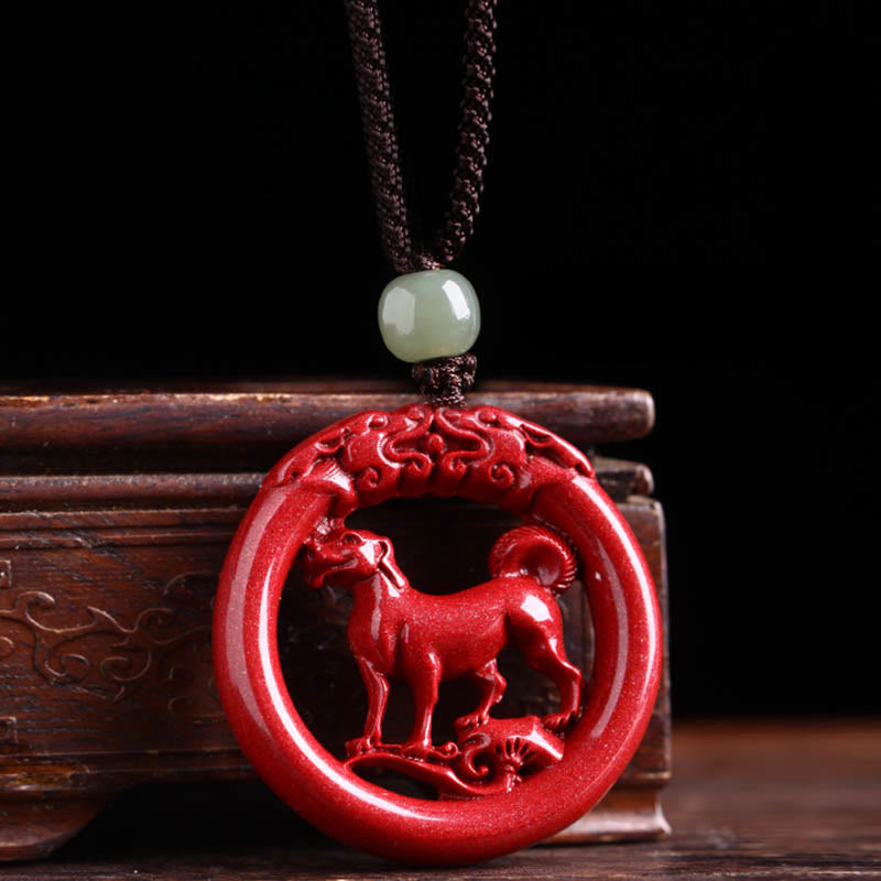 KarmaRipple's Chinese Zodiac Cinnabar Hetian Jade Peace Buckle Calm Pendant Necklace p21