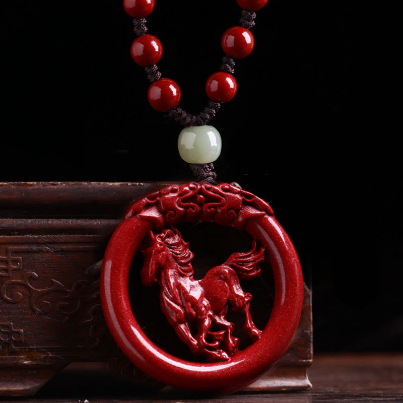 KarmaRipple's Chinese Zodiac Cinnabar Hetian Jade Peace Buckle Calm Pendant Necklace p14