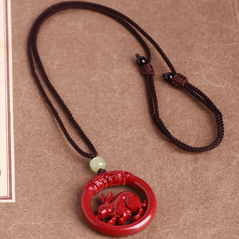 KarmaRipple's Chinese Zodiac Cinnabar Hetian Jade Peace Buckle Calm Pendant Necklace p32