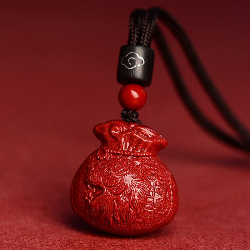 KarmaRipple's Chinese Zodiac Money Bag Shape Cinnabar Calm Pendant Necklace p25