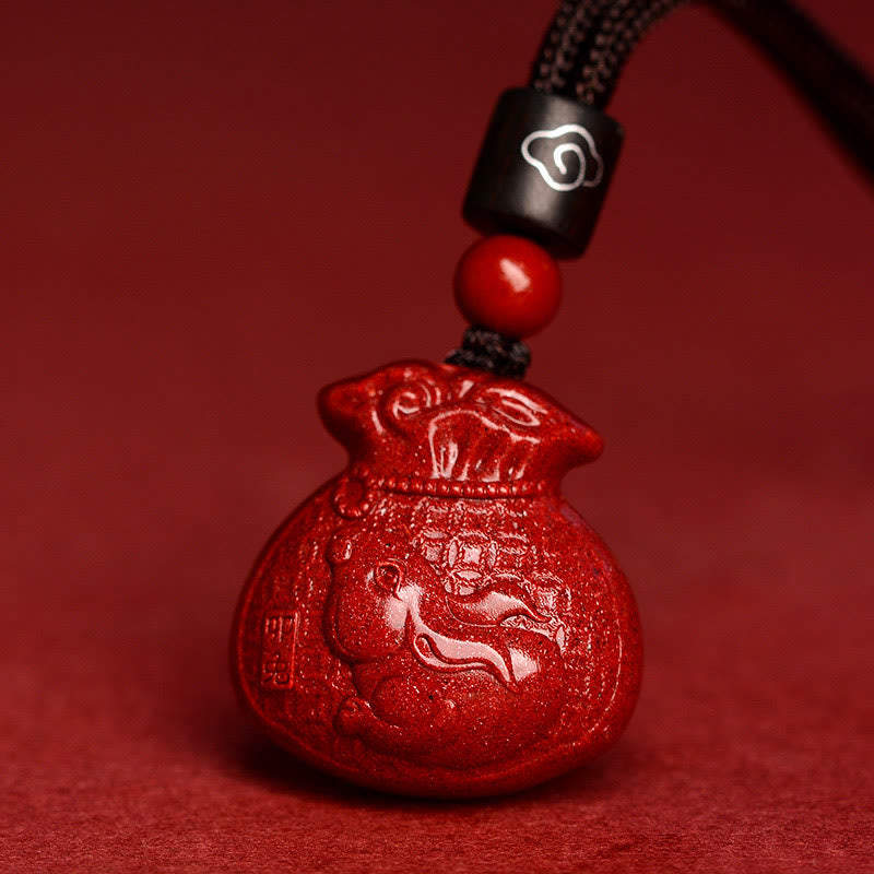 KarmaRipple's Chinese Zodiac Money Bag Shape Cinnabar Calm Pendant Necklace p5