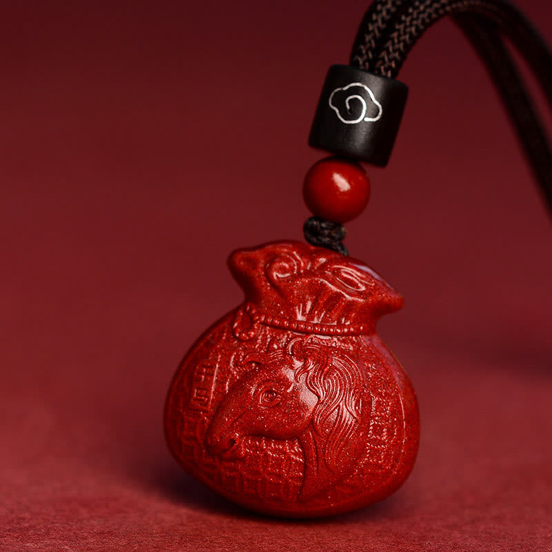 KarmaRipple's Chinese Zodiac Money Bag Shape Cinnabar Calm Pendant Necklace p28