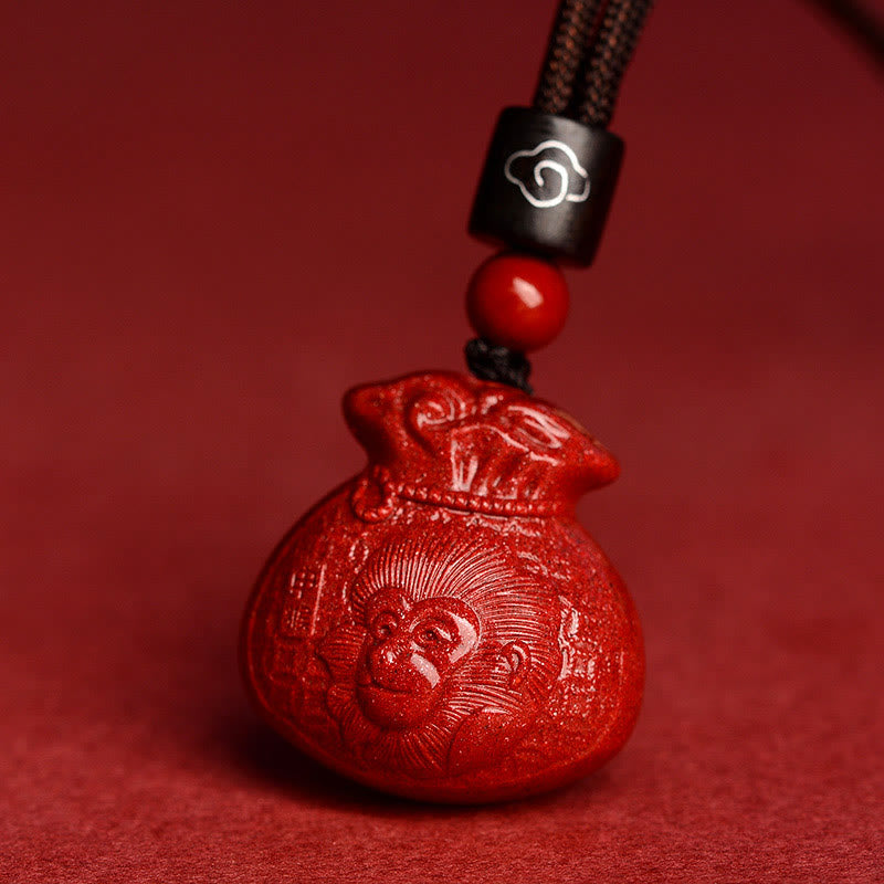 KarmaRipple's Chinese Zodiac Money Bag Shape Cinnabar Calm Pendant Necklace p9