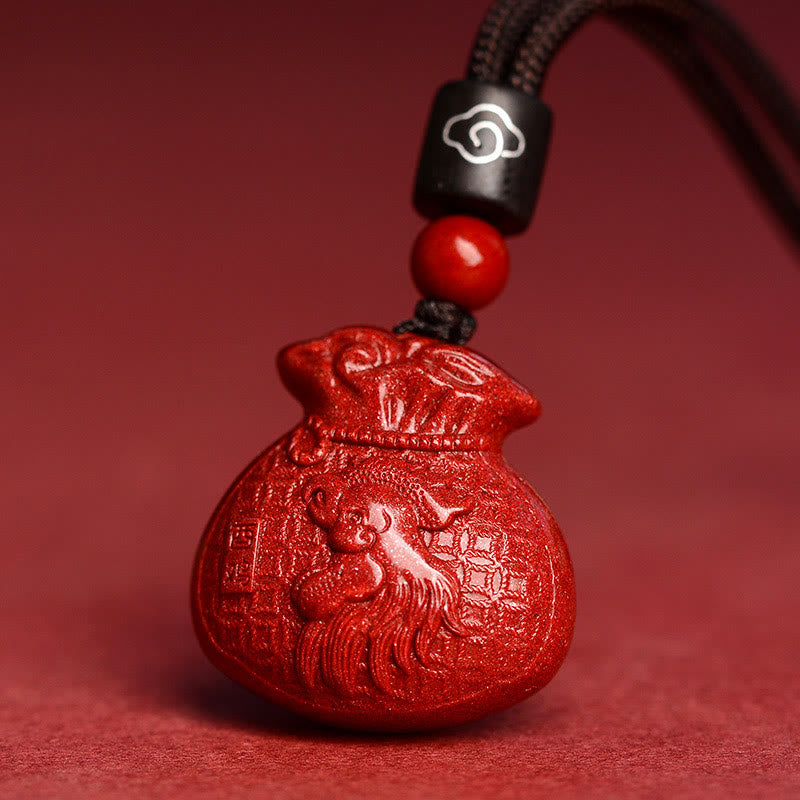 KarmaRipple's Chinese Zodiac Money Bag Shape Cinnabar Calm Pendant Necklace p31
