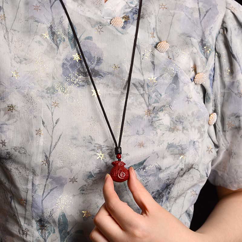 KarmaRipple's Chinese Zodiac Money Bag Shape Cinnabar Calm Pendant Necklace p15