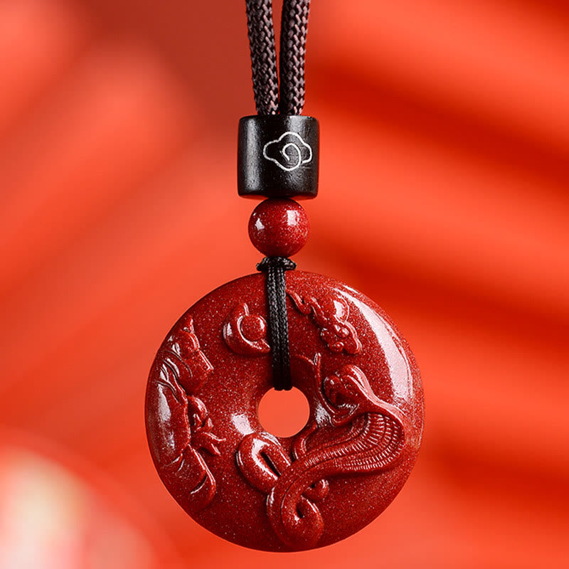 KarmaRipple's Chinese Zodiac Cinnabar Peace Buckle Calm Pendant Necklace p1