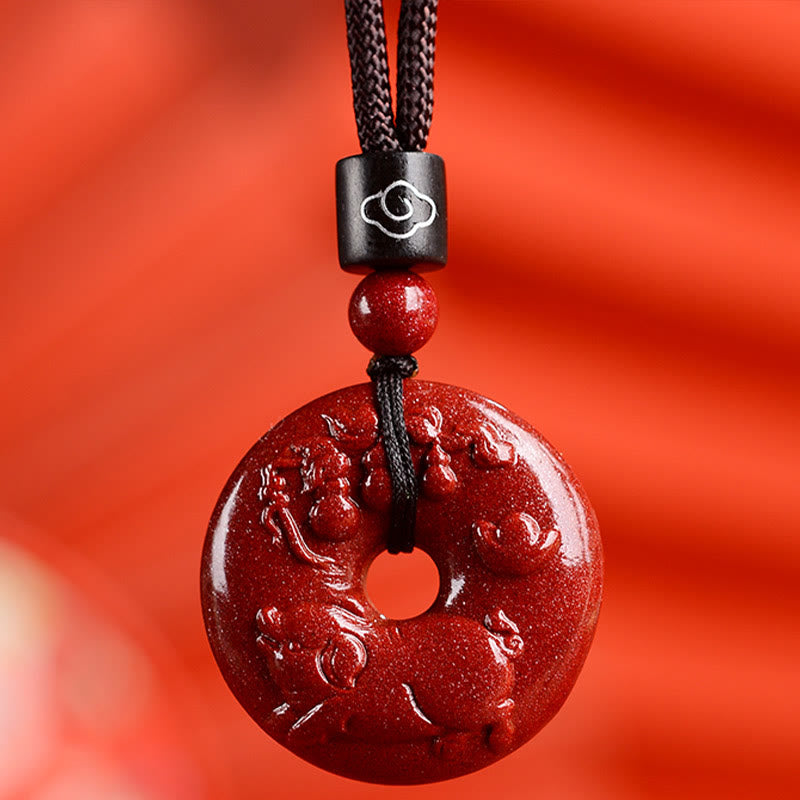 KarmaRipple's Chinese Zodiac Cinnabar Peace Buckle Calm Pendant Necklace p64