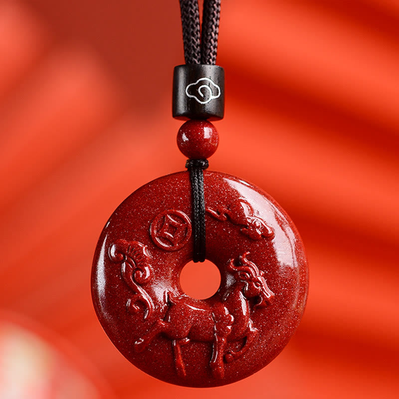 KarmaRipple's Chinese Zodiac Cinnabar Peace Buckle Calm Pendant Necklace p57