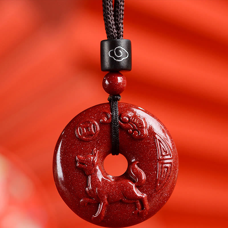 KarmaRipple's Chinese Zodiac Cinnabar Peace Buckle Calm Pendant Necklace p63