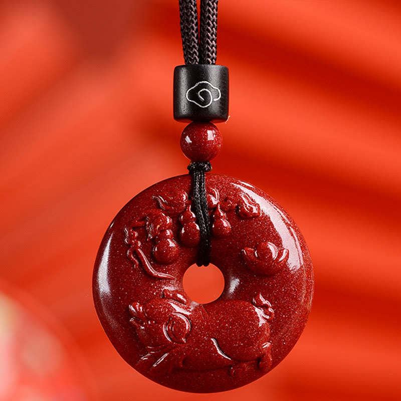 KarmaRipple's Chinese Zodiac Cinnabar Peace Buckle Calm Pendant Necklace p65