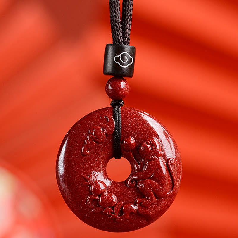 KarmaRipple's Chinese Zodiac Cinnabar Peace Buckle Calm Pendant Necklace p59