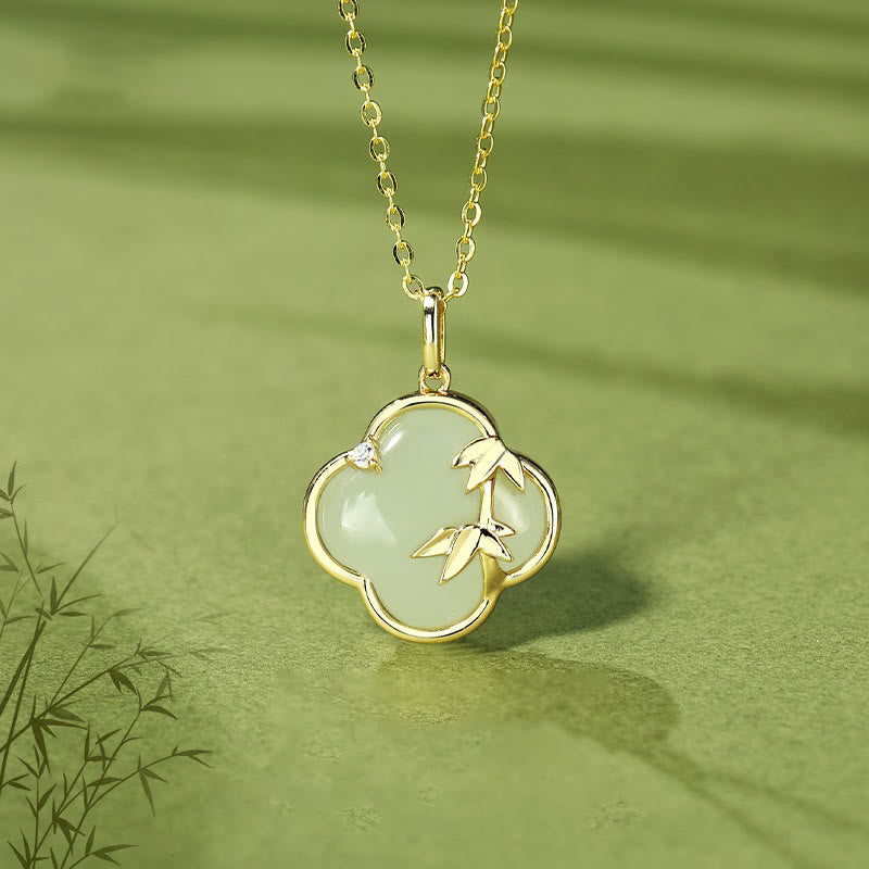 KarmaRipple's Hetian Jade 925 Sterling Silver Four Leaf Clover Bamboo Growth Pendant Necklace p7