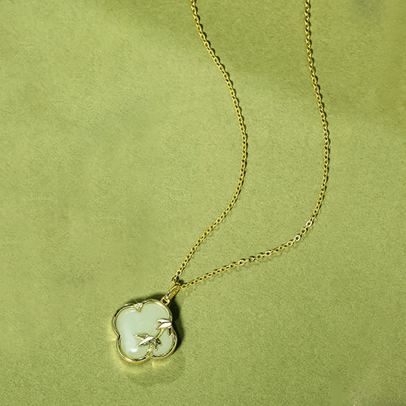 KarmaRipple's Hetian Jade 925 Sterling Silver Four Leaf Clover Bamboo Growth Pendant Necklace p2