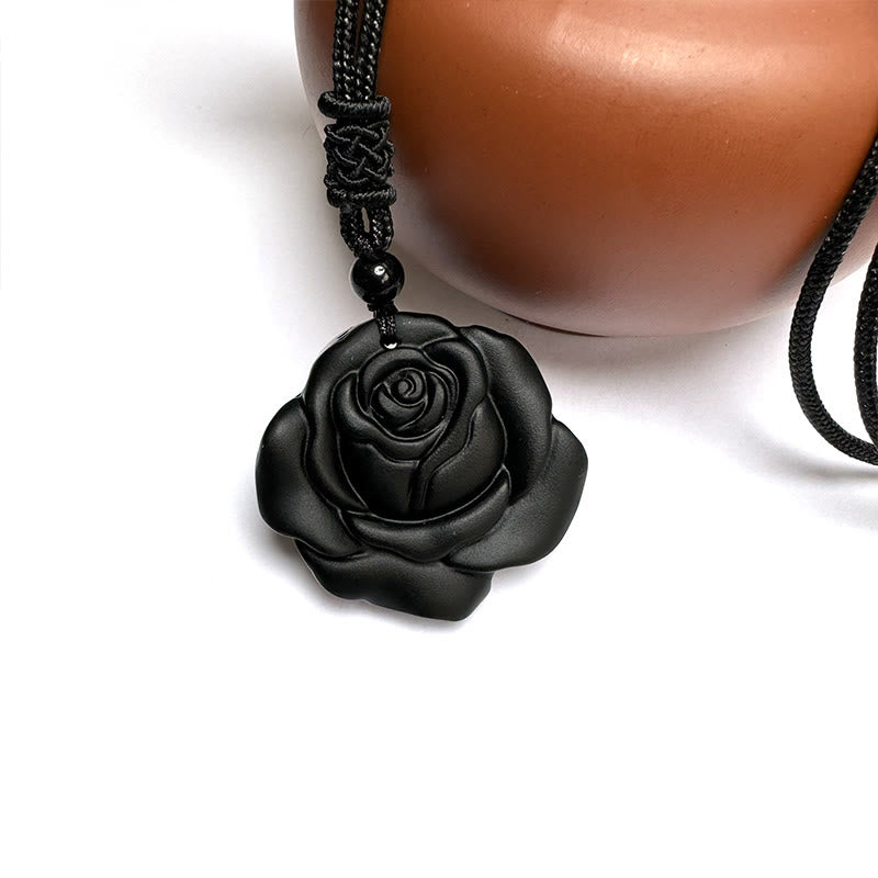 KarmaRipple's Black Obsidian String Black Rose Purification Pendant Necklace p15