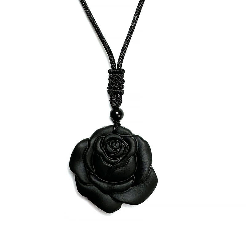 KarmaRipple's Black Obsidian String Black Rose Purification Pendant Necklace p18