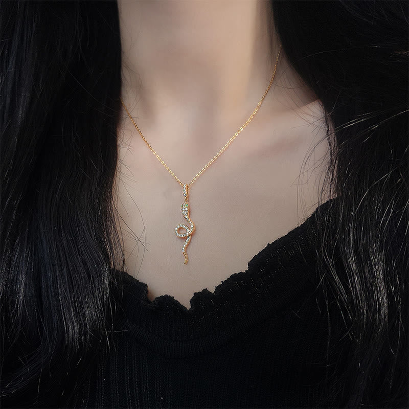 KarmaRipple's 925 Sterling Silver Year Of The Snake Green-eyed Snake Blessing Protection Pendant Necklace p6