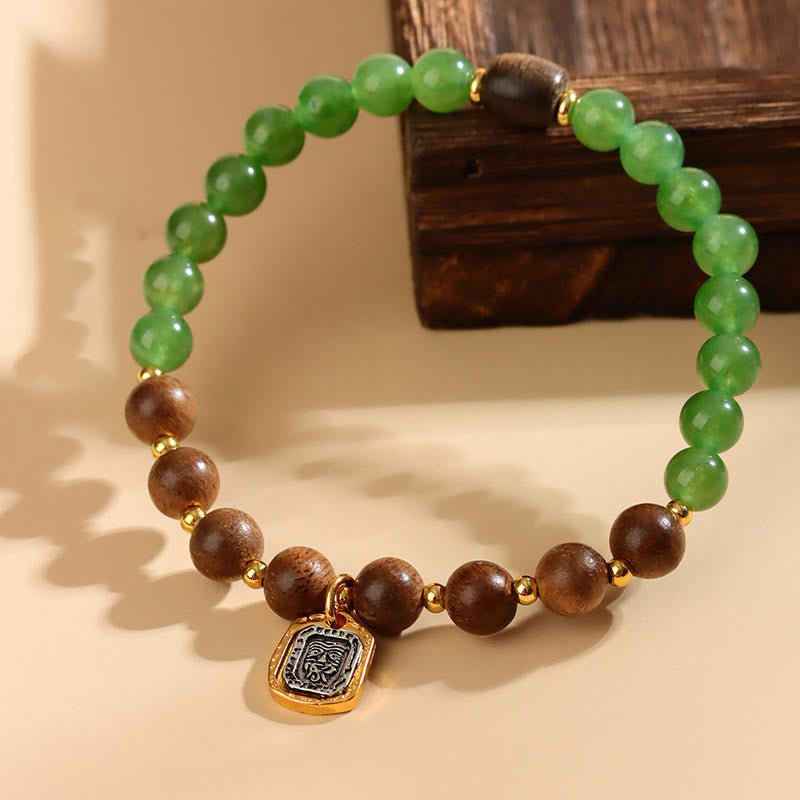 KarmaRipple's Kalimantan Agarwood Green Chalcedony Zakiram Goddess of Wealth Strength Bracelet p1