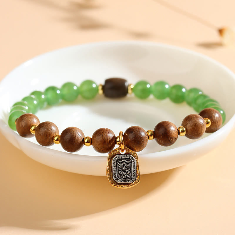 KarmaRipple's Kalimantan Agarwood Green Chalcedony Zakiram Goddess of Wealth Strength Bracelet p3