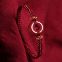 KarmaRipple's Handmade Cinnabar Round Peace Buckle Concentration Woven Bracelet