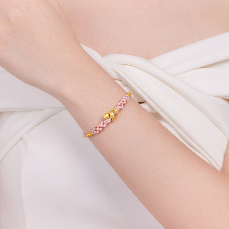 KarmaRipple's 999 Gold Beadwork Enamel Pink Rope Year Of The Snake Fortune Bracelet p5