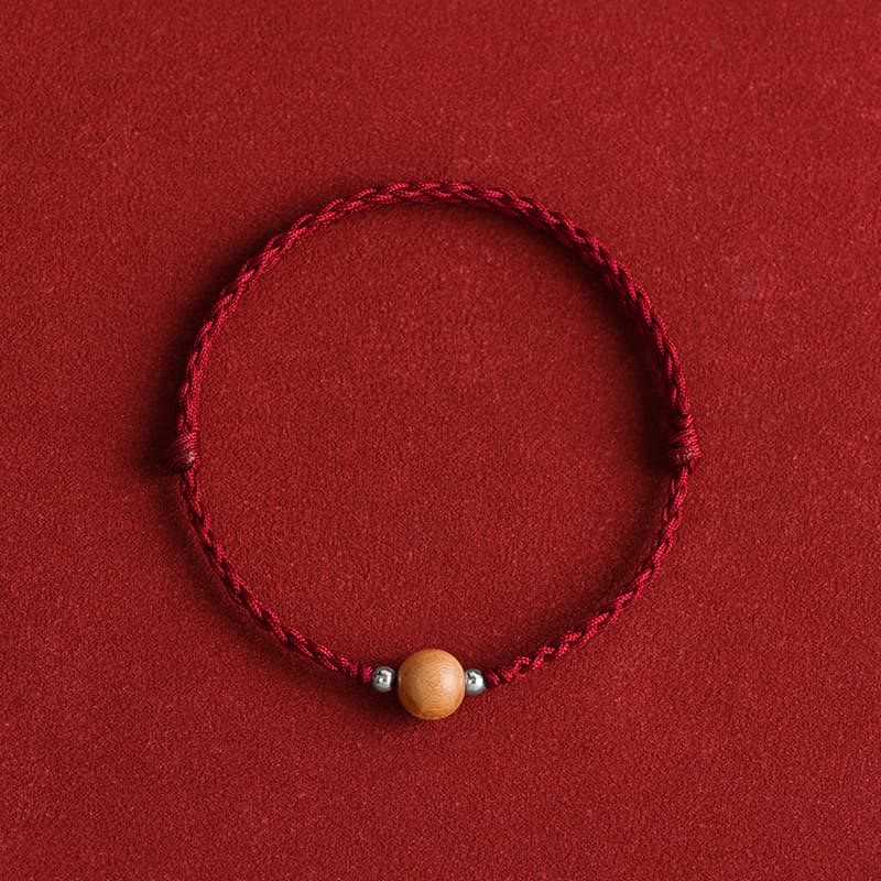 KarmaRipple's Authentic Peach Wood Bead Fortune Woven Bracelet Anklet p2