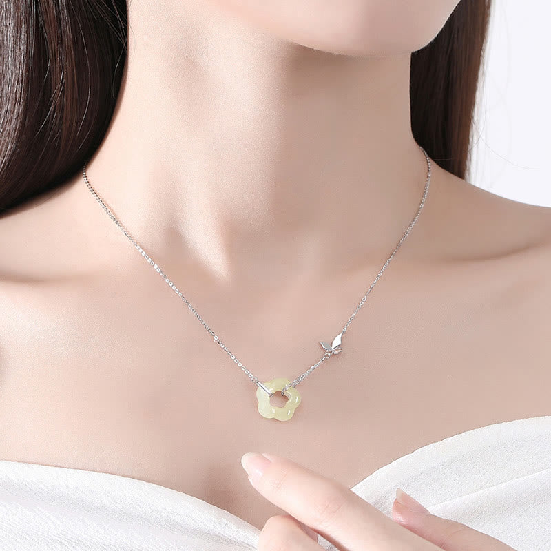 KarmaRipple's 925 Sterling Silver Butterfly Hetian Jade Flower Blessing Pendant Necklace p9