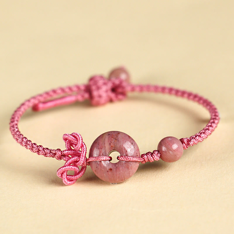 KarmaRipple's Red Jasper Rose Quartz Various Authentic Rocks Peace Buckle Weave Positive Fortune Bracelet p3