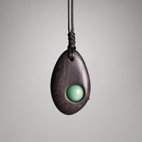 KarmaRipple's Ebony Wood Green Aventurine Peace Calm Pendant Necklace