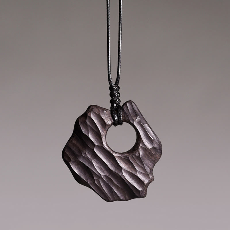 KarmaRipple's Ebony Wood Hollow Irregular Shape Peace Balance Pendant Necklace p9
