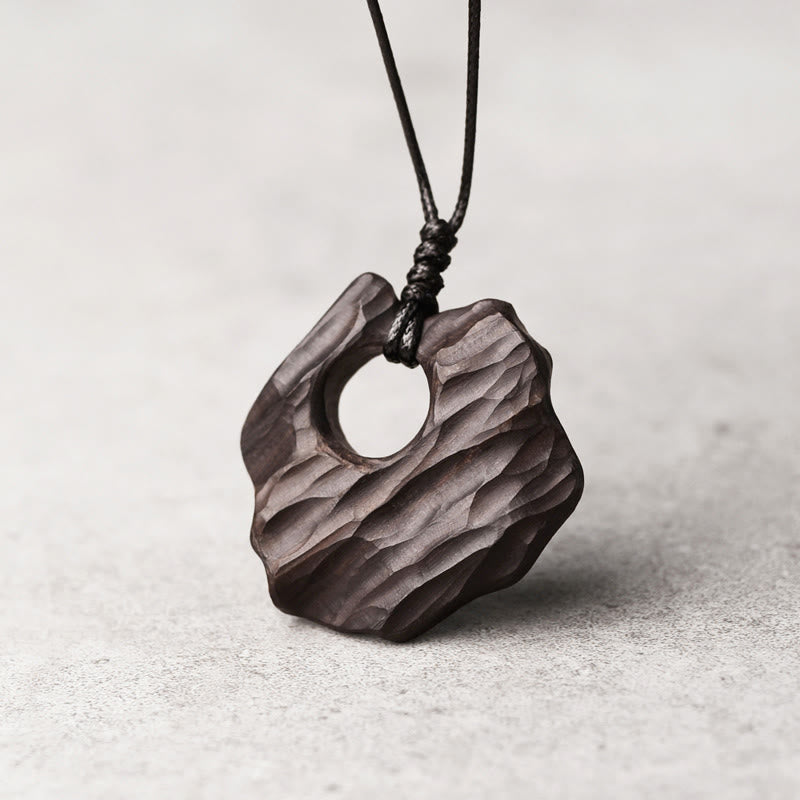 KarmaRipple's Ebony Wood Hollow Irregular Shape Peace Balance Pendant Necklace p2