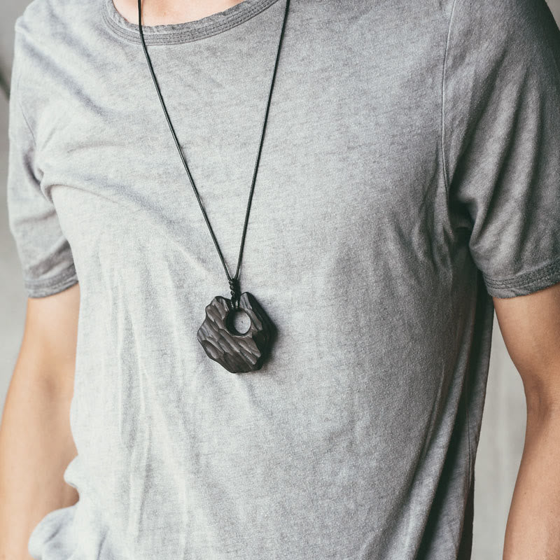 KarmaRipple's Ebony Wood Hollow Irregular Shape Peace Balance Pendant Necklace p4