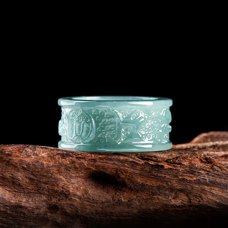 KarmaRipple's Authentic Jade Om Mani Padme Hum Carved Prosperity Ring p3