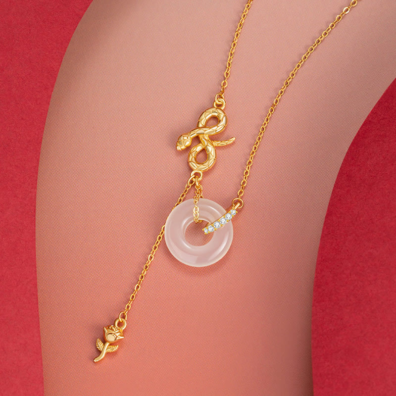 KarmaRipple's Chalcedony 925 Sterling Silver Year of the Snake Rose Balance Pendant Necklace p4